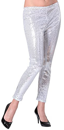 W WIDMANN MILANO Party Fashion - Paillettenleggings für Damen, glänzende Disco Leggings im 70er Jahre Stil, für Karneval, Party Outfit