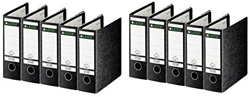 10er Sparpack Leitz 10750000 Qualitäts-Ordner (für Sonderformate, A5 hoch, 8 cm Rückenbreite, Hartpappe RC) schwarz (10)