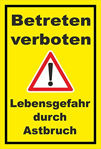 Melis-Folienwerkstatt Schild Lebensgefahr durch Astbruch – 30x20 cm – 3mm Hartschaum – mehrere Größen/Materialien – Mit Bohrlöchern
