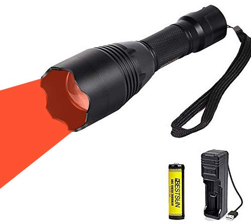 Linterna LED roja, linterna de caza recargable con luz roja Zoomable de 350 yardas En modo único de largo alcance para caza Visión nocturna y astronomía