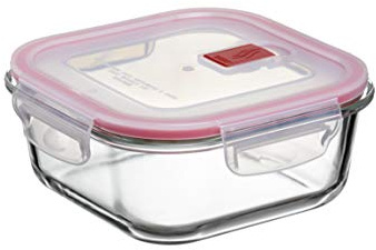 Tatay Tupper de Cristal Cook & Eat 0,8 L 16,4x16,4x6,9 cm Libre de BPA | Tupper Cristal | Microondas, Horno, Nevera y Congelador | Tapa Hermética Clip | Vidrio Borosilicato | Válvula de Vapor, Rojo