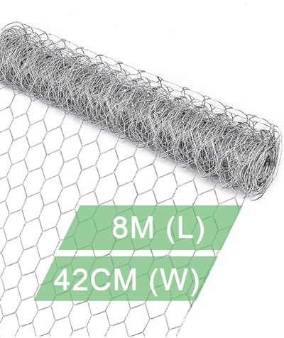 vensovo Galvanized Chicken Wire Mesh - 42CM × 8M Garden Animal Barrier Fence, 1 inch Mesh Fence for Pet,Rabbit,Poultry