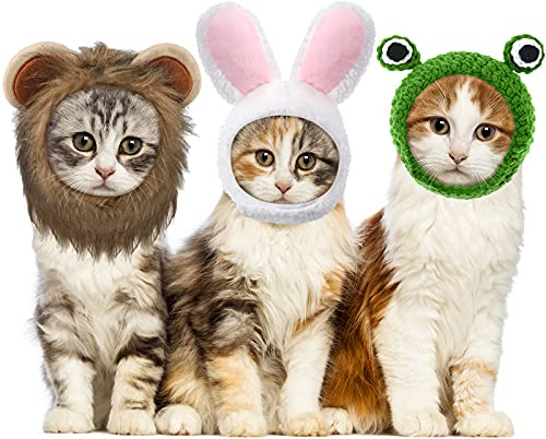 Xuniea 3 Pieces Cat Hat Costume Adjustable Pet Headwear Cat Bunny Hat with Rabbit Ears Kitten Dog Cosplay Cap for Kitten Halloween Party Birthday Theme Party Photo Prop (Basic Style)