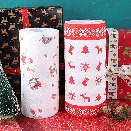 Lot de 2 rouleaux de papier toilette pour Noël,Père Noël Renne Maison Toilettes Bain Rouleau de cuisine Serviette en papier pour Noël Décoratif Vacances Fête d'anniversaire Décor Cadeaux Fournitures