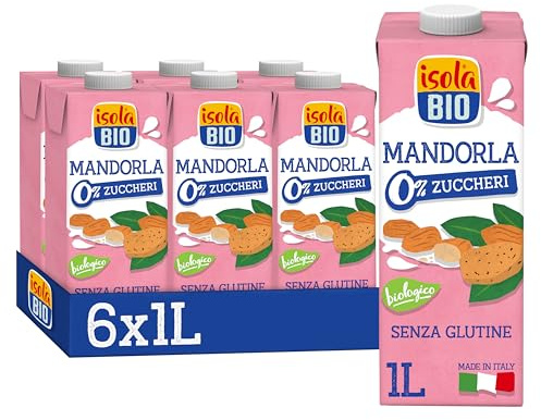 ISOLA BIO Bevanda Mandorla Zero Zuccheri Biologica 6x1L | Bevanda vegetale, senza glutine, senza zuccheri, basso contenuto di grassi, 100% naturale, bio, vegan, mandorle italiane