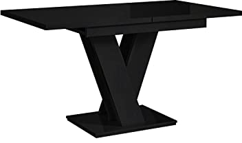 MEBLINI Esstisch Ausziehbar - Esszimmertisch Modern - Küchentisch - Säulentisch - Ausziehtisch - Dining Table - Esszimmertische - 120-160x80x75cm - MASIV - Schwarz Hochglanz