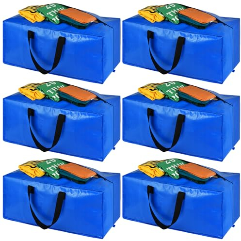 Robuste, extra große Aufbewahrungstaschen, XL blaue Umzugstaschen für Studentenwohnheim, Umzugskartons, kompatibel mit IKEA Frakta Wagen, 6 Packungen