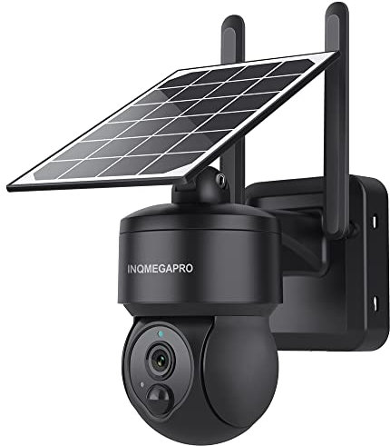 INQMEGAPRO Camera Surveillance WiFi Exterieure sans Fil, 3MP Camera Exterieure Solaire, Dôme Orientable 360 degrés avec Panneau Solaire, Détection de Mouvement Humanoïde, Audio Bidirectionnel