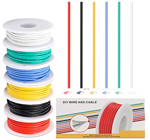 Coomoors 24AWG Silicone elettrico filo 0.2mm² Calibro Filo Elettrico In Silicone Cavo In Rame In Scatola 6 Colori 7 Metri Ogni Cavo Elettrico Set Gancio Filo Flessibile e Morbido per FAI DA TE