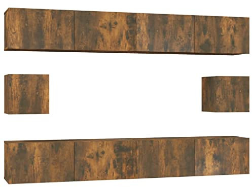 vidaXL TV Schrank Set 6-TLG. Wohnwand Schrankwand Anbauwand Hängeschrank Lowboard TV Möbel Fernsehschrank Wandschrank HiFi-Schrank Räuchereiche Holzwerkstoff