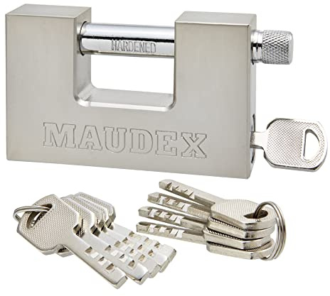 Maudex® MDP90 [10 Keys] Container Padlock Heavy Duty Outdoor - [Anti Drill, Anti Pick Cylinder] - Also Used As Security Lock for Garage, Shed, Motorbike Silver