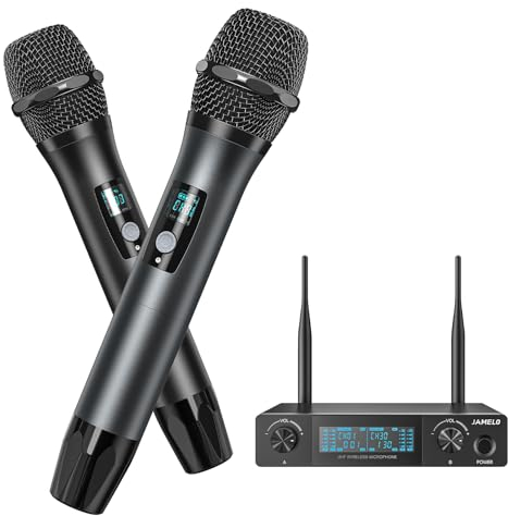JAMELO Mikrofon Kabellos System, Professionelles Wireless Microphone Funkmikrofon, Drahtloses Karaoke Mikrofon Set mit Empfänger für Karaoke Singen Hochzeit Kirche Reden Konferenz DJ, 60 M, 15 Kanäle