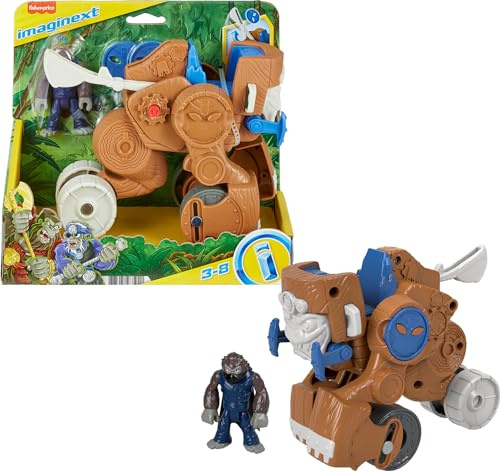Fisher-Price Imaginext Spielzeugkatapult mit Rollbewegung und beweglicher Affenfigur für Vorschule, 4-teilig, Alter 3-8 Jahre, GYX03
