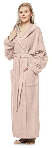 Badrock med huva för kvinnor, ankellängd, Färg: Gammelrosa, Storlek kvinnor: XXL long, Storlek unisex: XXL-3XL long
