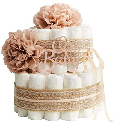 Tarta de Pañales | Pastel de Pañales para Niña | Regalo Original para Recién Nacido | Regalo para Bebé | Modelo Pink Roses - MyLittleBabies