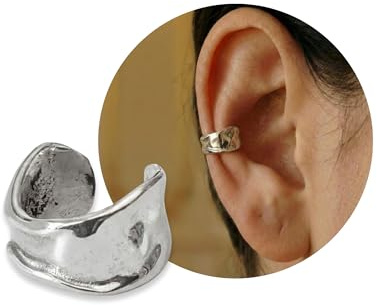 925 Sterling Silver Ear Cuff, Handmade Single Wide A-Symmetrical Curved Band Adjustable Non Piercing Clip On Cartilage Earring, Minimalist Ear Wrap Faux Piercing Jewelry for Women