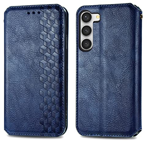 Handyhülle für Samsung S23 Handy Flip Case 3D Würfel Rot | PU Leder Klapphülle im 3D Würfel Design: 2 Kartenfächer, Geldfach, stoßfeste Handytasche, sicherer Rundumschutz