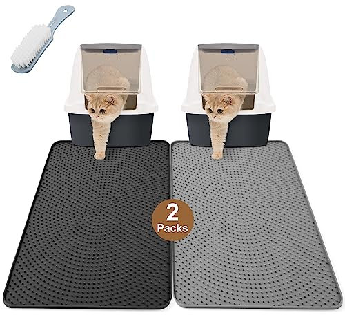 Odoland Katzenstreu Matte, 2 Stück Katzenmatte katzenklo Vorleger Silikon Katzentoilette Matte Unterlage katzenklo für den Boden, wasserdichte Cat Litter Mat mit Bürste