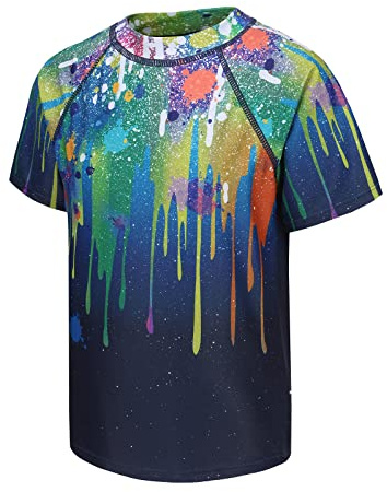 Aisyee T Shirt de Bain Anti UV Enfant à Manches Courtes Rashguard Maillot de Bain à séchage Rapide Garcon Maillot de Bain T-Shirt pour Surf Natation Plongée Plage 7 8 Ans