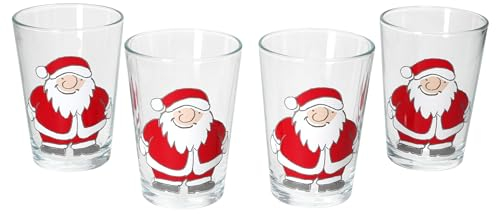 Ritzenhoff & Breker Santa Winter 4er Set Glühweingläser I 240ml, H 11cm I Tee-Glas mit Weihnachtsmann-Dekor in Rot & Weiß I Weihnachtsglas für Kaffee, Eierlikör & Co an Nikolaus & zum Advent