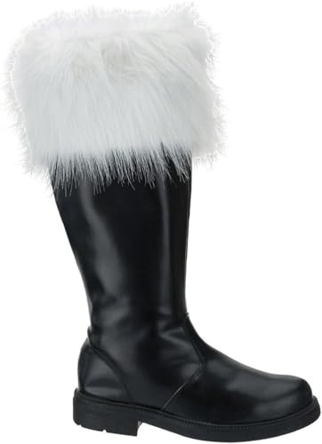 FUN N DOPE Premium Santa Claus Boots - Black Polyurethane, Side Zipper, and White Plush Cuffs - Ideal for a Professional Santa Costume - Santa Boots by Halco, Black, 11-12