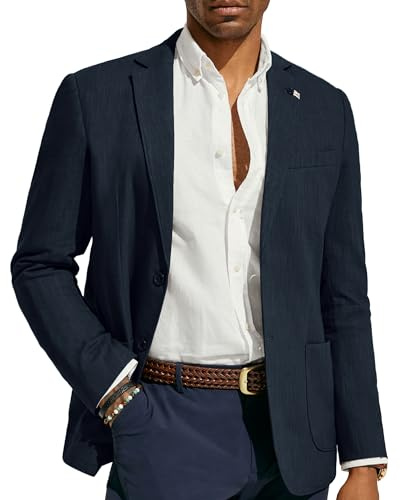 PJ PAUL JONES Blazer Casual da Uomo Leggero in Lino Giacca Sportiva 2 Bottoni Giacche da Completo Non Foderata, Blu navy, L