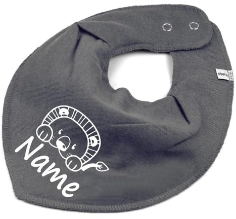 HALSTUCH Löwe mit Name oder Text personalisiert für Baby oder Kind aus Baumwolle in Einheitsgröße dunkelgrau