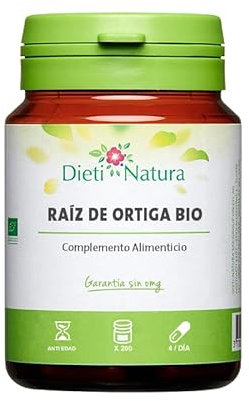 Dieti Natura Raíz de Ortiga Bio 200 Cápsulas Veganas - Extracto de Raíz de Ortiga Bio para Confort Urinario - Complemento Diurético Natural para Eliminación de Líquidos - Ayuda para Noches Tranquilas