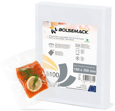 BOLSEMACK Vakuumierbeutel 18x30cm - Vakuumbeutel 100 Stück für alle Vakuumierer & Lebensmittel Vakuumiergerät - Vacuum bags sehr stark & reißfest - Vakuumbeutel lebensmittel BPA-frei