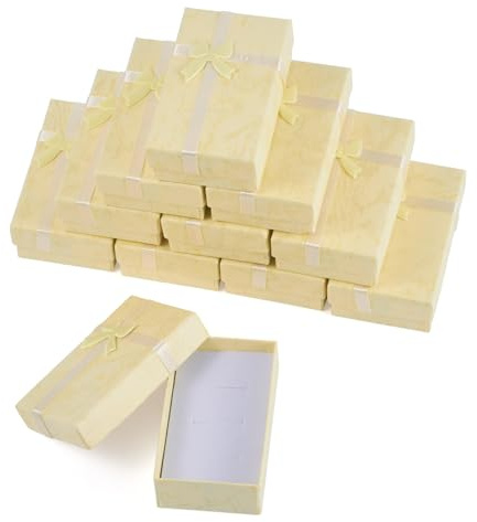 Boutigem 12 st rektangulära papper smycken presentförpackning set med rosett 8,1 x 5,05 x 2,8 cm för örhänge ring halsband smycken förpackningslåda, ljusgul