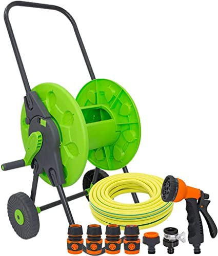 Tragbare Schlauchtrommel, Schlauchtrommelwagen, Gartenschlauchwagen mit Rädern, robuster tragbarer Wasserschlauchwagen, 2 Räder, Outdoor, Hof, Rasen, PlantiSchlauchtrommelwagen (mit 20 m Schlauch)