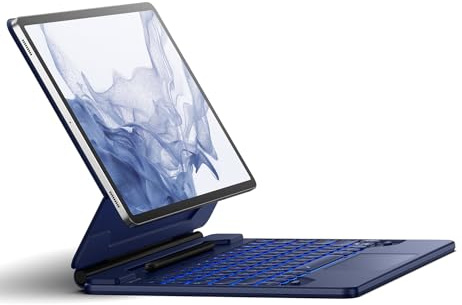 Dexnor Tastatur Hülle für Samsung Galaxy Tab S10+ Plus/S9+ Plus/S9 FE+ Plus/S8+ Plus/S7 FE/S7+ Plus Tastatur mit Trackpad Magnetische Ständer S Pen Halter Beleuchtete Deutsches QWERTZ - Blau