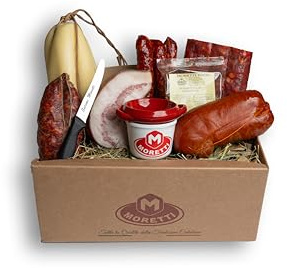 Moretti® Cesto Natalizio Artigianale con Salumi e Formaggi – Diverse Combinazioni - Perfetto per Regali di Natale 2024, Picnic Estivi e Aperitivi – Include Omaggi (Cestino della Nonna)