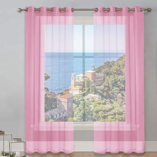 LIUNADM Gardine Halbtransparent mit Ösen 150 x 215 cm Größe Und Farbe Wählbar Bistrogardine Scheibengardine Kindergardine für Küche Büros Wohnzimmer Schlafzimmer, Rosa