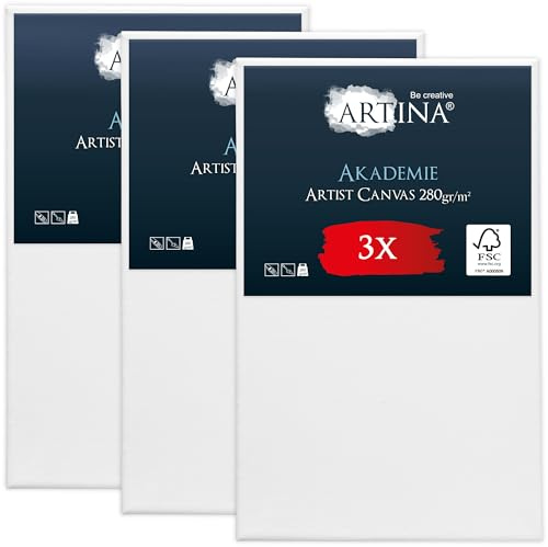 Artina 3er FSC® Set bespannte Keilrahmen Leinwände zum Bemalen | 50x80cm Canvas aus 100% Baumwolle zum Malen mit Acrylfarben Leinwand grundiert weiß Künstlerbedarf Akademie
