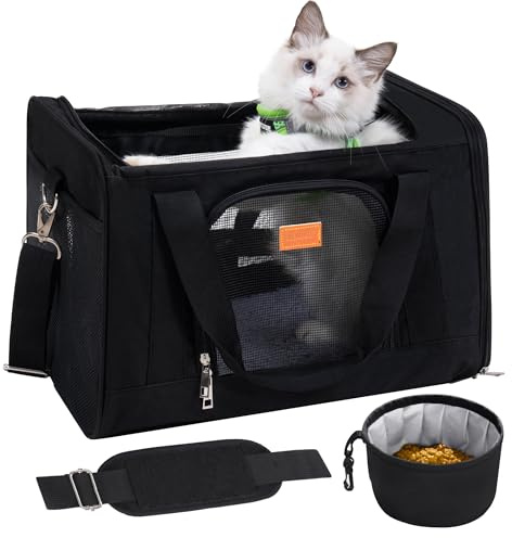 ROYPET Cat Carrier, Portable Pet Carrier Bag for Cats and Small Dogs, Foldable Soft Sided Cat Transport Carrier, Soft-Sided and Scratch-Proof mesh Cat Bag Pet Carriers, Travel Puppy Carrier(Black)