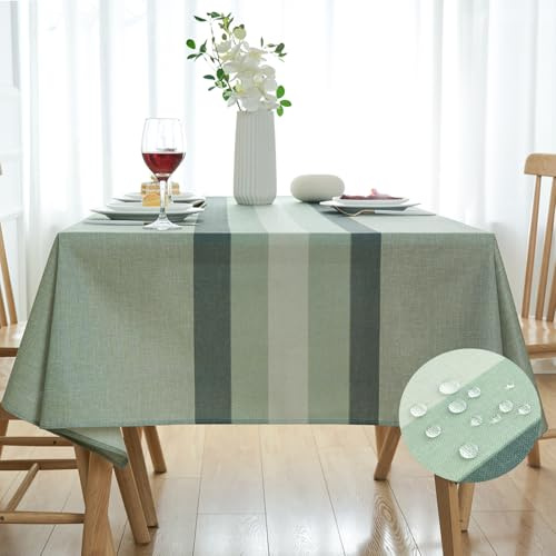 Streifen Tischdecke Moderne 240x140cm Grün Rechteckige Tischdecken Leinen Vintage Tischtuch Outdoor Gartentisch Wetterfest Küchentischabdeckung für Frühling Herbst Geburtstag Modern