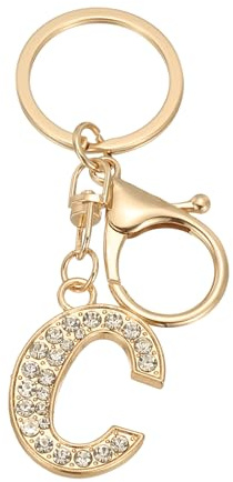 PATIKIL Porte-Clés de Lettre Initiale, Porte-Clef Femme Alphabet Pendentif Initiale en Métal avec Cristal pour Cadeau Clés Sac à Main Sac à Dos Téléphone Portefeuille, Doré (C)