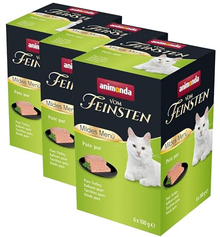 vom Feinsten Mildes Menü Pute Pur(6 x 100g), Katzenfutter nass ohne Getreide und Zucker von animonda, leicht verdauliches Katzenfuttermit Putenfleisch (Packung mit 3)