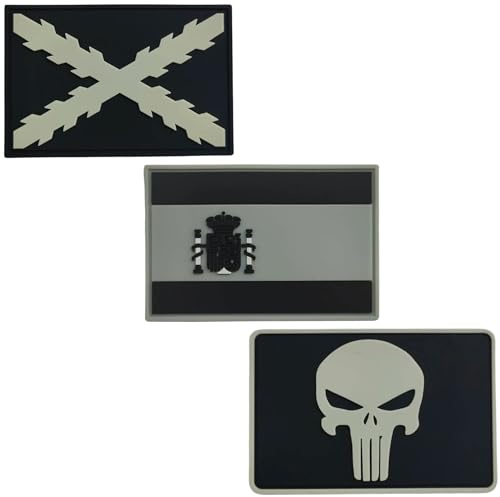 Thulander PACK de 3 Parches Mochila Militar PVC Parche Bandera España Parches Militares Tercios Españoles Punisher Personaliza tu Mochila Tactica Equipo Militar Airsoft