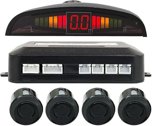 SQUADO Kit 4 Sensori di Parcheggio Wireless Neri con Display LED e Cicalino Acustico Senza Fili Nero