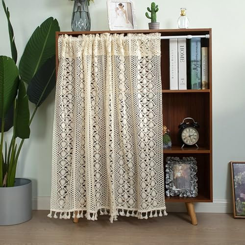 Aotiwe Scheibengardine Cafe, Gardinen Wohnzimmer Halbtransparent Vintage-Häkelarbeit mit Blumenmuster Beige Schlafzimmer Gardinen Polyester Baumwolle 100x90cm 1er Pack