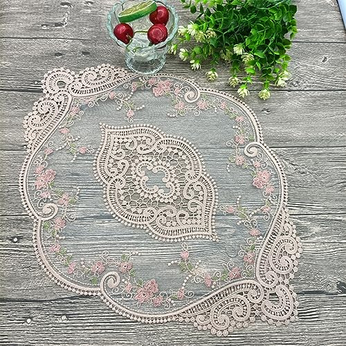Anevous 2 Stück Retro Spitzen Tischsets, 31x44cm Häkeldeckchen Platzdeckchen, Oval Dekorative Handgefertigte Bestickte Placemat, Blume Matte Abwaschbar für Küche Esszimmer Vase,Rosa
