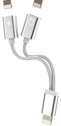Adaptador Lightning Jack Auriculares Cargador(2 en 1)para iPhone 14 13 12 Pro Max Adapter para iPad Certificado MFI para Apple Headphones Audio AUXiliar Cable Conector Doble Lighting Accesorios Coche