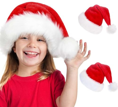 Jonami 2 Weihnachtsmützen Kinder Nikolausmütze Plüsch. 2 Weihnachtsmann Mützen Rot fur Kind (2 Jahre) Einheitsgröße. Weihnachtszubehör