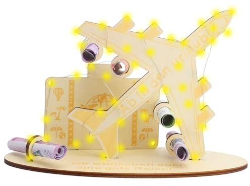 DAWRIS Wunscherfüller Geldgeschenke Geburtstag Holz Unnachahmlich Flugzeug Geschenk Geburtstag mit 2M LED Lichterkette Perfekte Dekorationen für Kollegen Freunde, Familie oder Angehörige