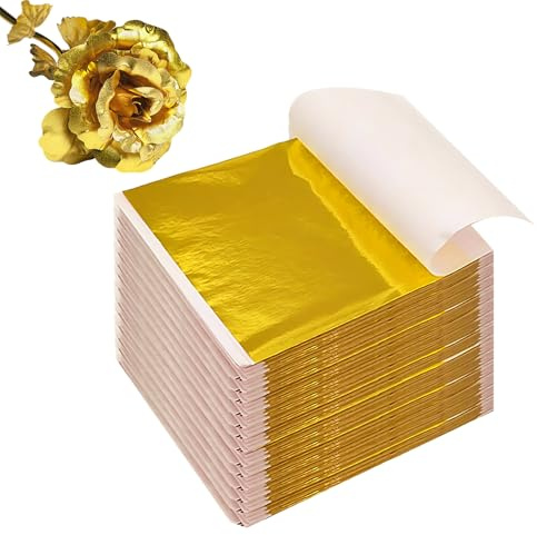 ClcIosis 300 Stück Blattgold Set,goldfolie,Goldpapier Blattgold Zum Basteln, Goldfolie Zum Basteln,Crafting Gelten für Malen Nagelschneiden oder Frisur, Dekoration (8x8.5cm)