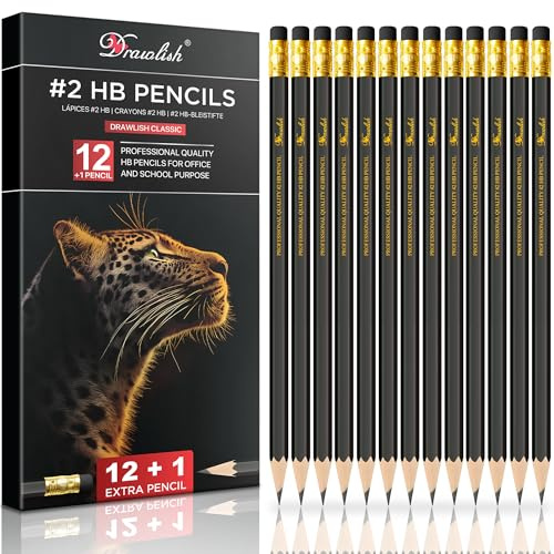 HB Pencils With Rubbers on the End - Pack of 12 + 1 Sharpened Graphite Pencils - Long Lasting, Durable, Hexagonal Sketching Pencil for Kids - Ideal Drawing Pencil for School, Work, Home & Artist