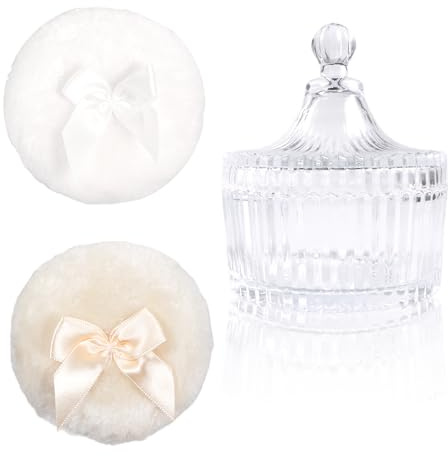 Bliceon Contenedor de polvo corporal con esponja de polvo, polvos de baño para mujer, 2 pequeños polvos para maquillaje y cuidado de la piel, contenedor de almacenamiento