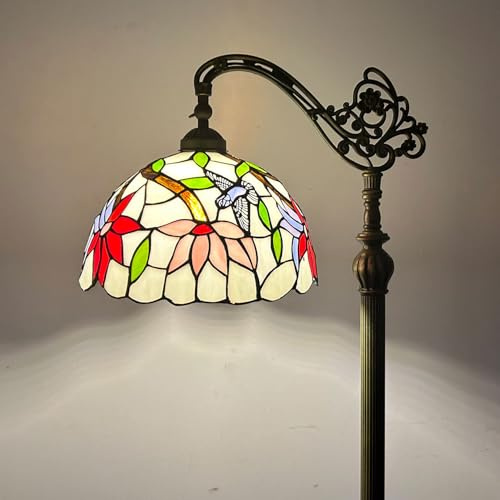 BOTOWI Lámpara de pie Estilo Tiffany Lámpara de Vidrio Manchado Lámpara arqueada 12X18X63 Cuello de Cisne Esquina Ajustable Luz de Lectura de pie Decoración Dormitorio Sala de Estar,Bird